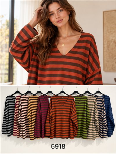 Camiseta amplia rayas cuello pico 2