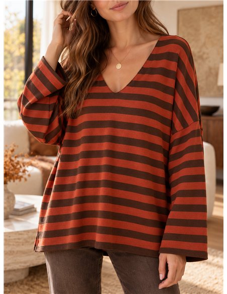 T-shirt rayé oversize à col en V