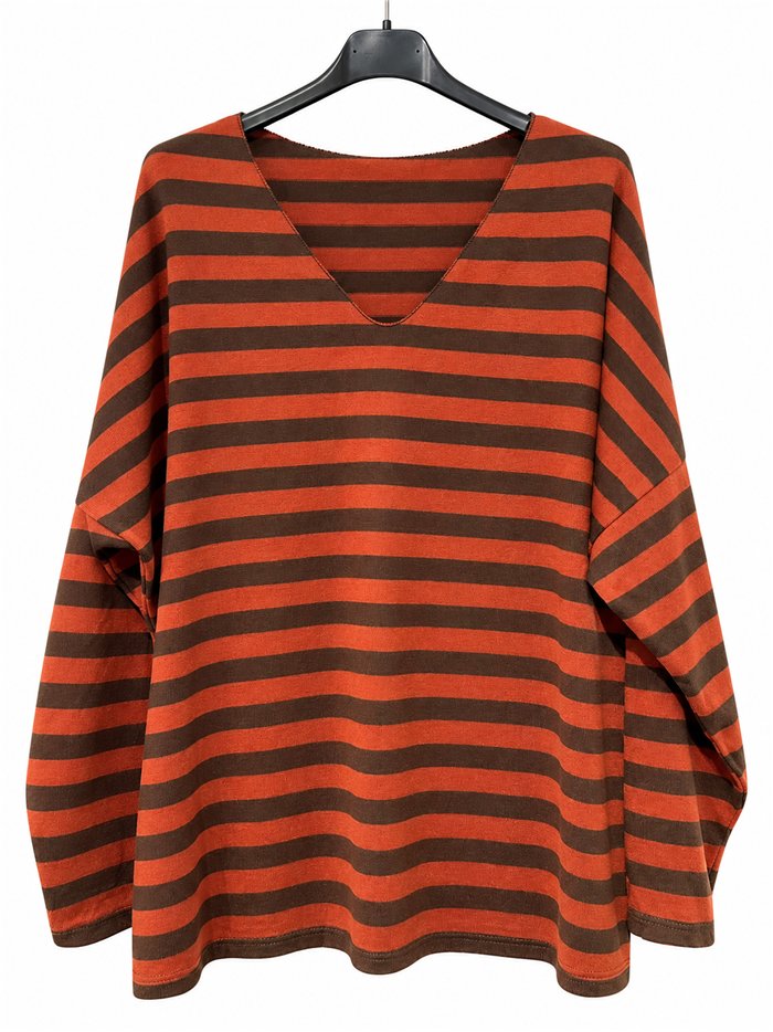 T-shirt rayé oversize à col en V