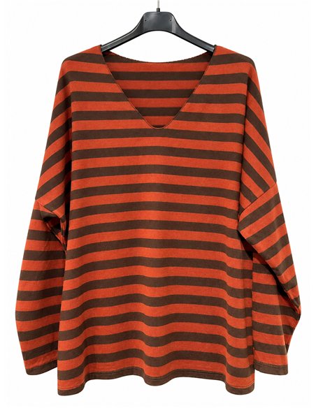 T-shirt rayé oversize à col en V