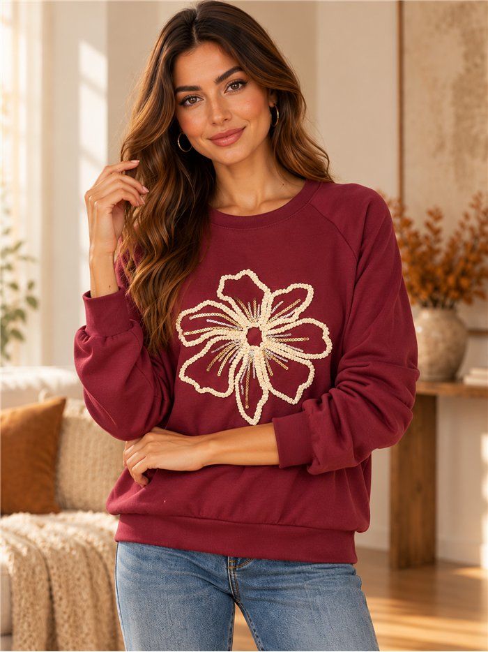 Sudadera flor bordada con lentejuelas