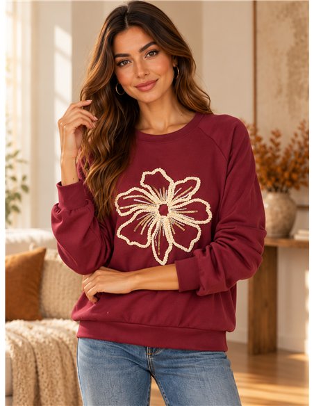 Sudadera flor bordada con lentejuelas