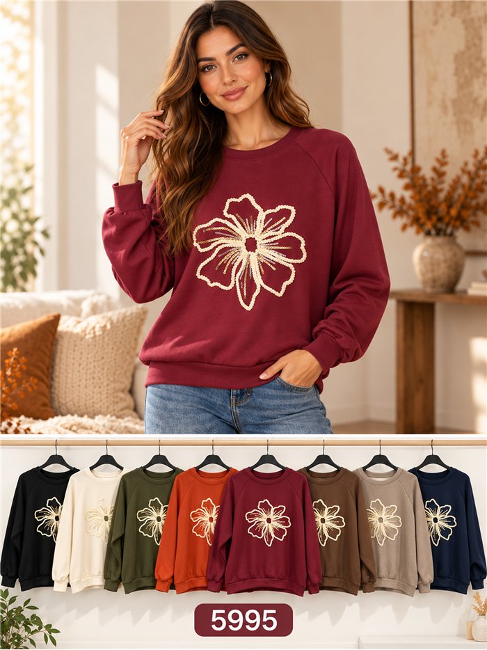 Sudadera flor bordada con lentejuelas