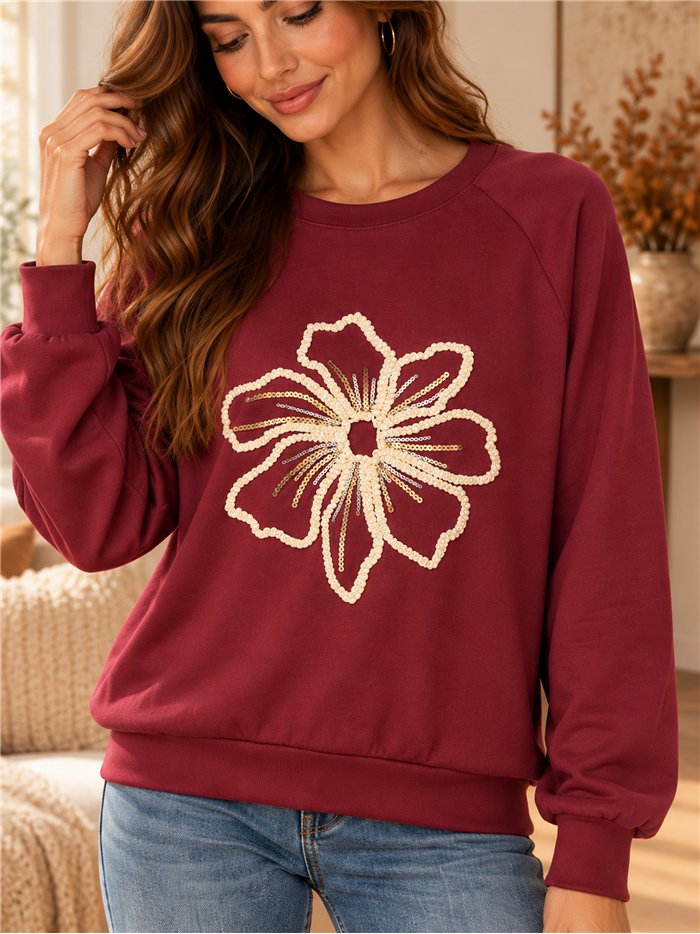 Sudadera flor bordada con lentejuelas