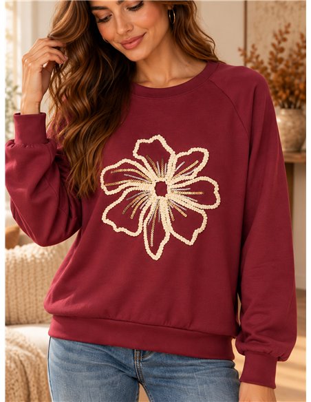 Sudadera flor bordada con lentejuelas
