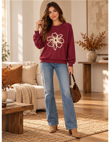 Sudadera flor bordada con lentejuelas