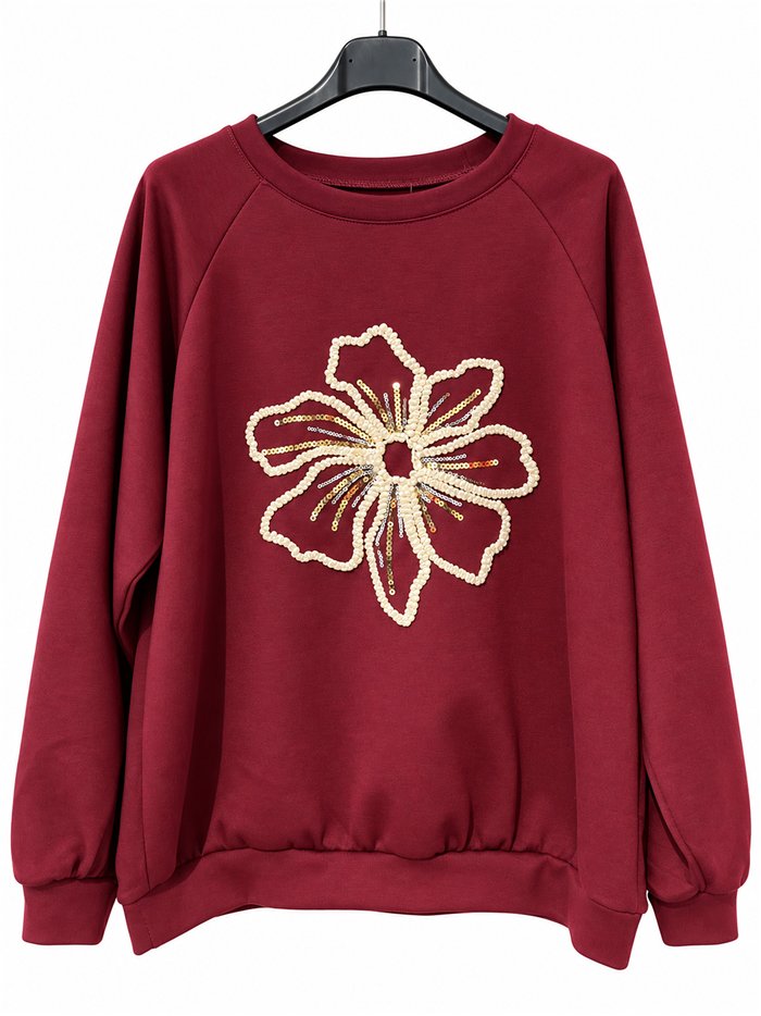 Sudadera flor bordada con lentejuelas