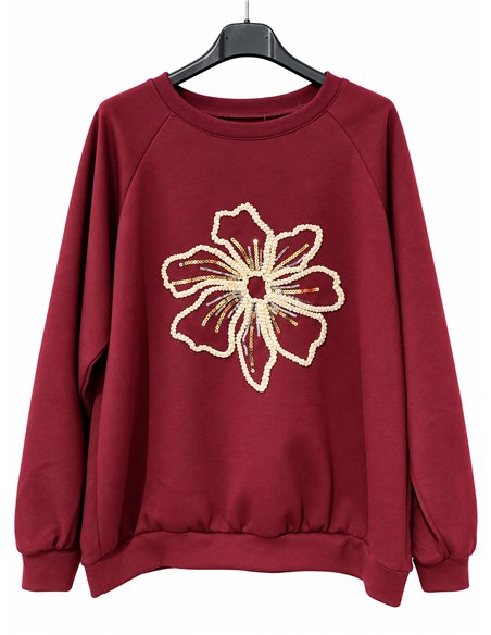 Sudadera flor bordada con lentejuelas