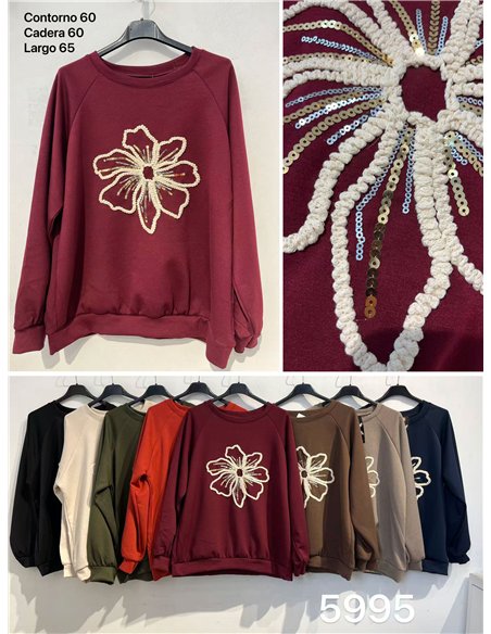 Sudadera flor bordada con lentejuelas