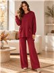 Hooded knit sweater and wide-leg trousers set