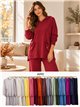 Hooded knit sweater and wide-leg trousers set