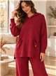Hooded knit sweater and wide-leg trousers set