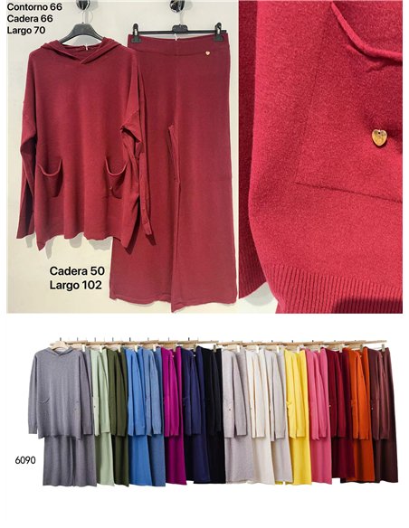 Hooded knit sweater and wide-leg trousers set