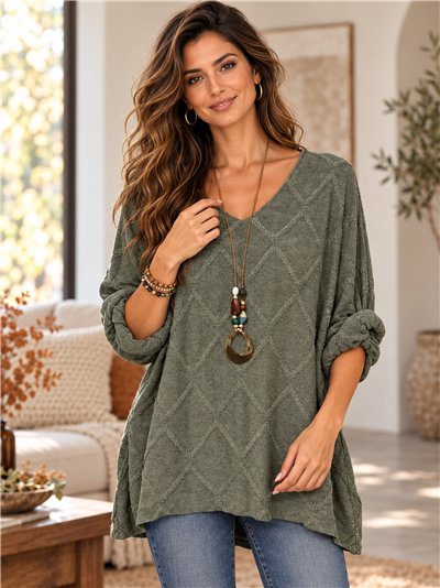 Jersey amplia con relieve geométrico y collar