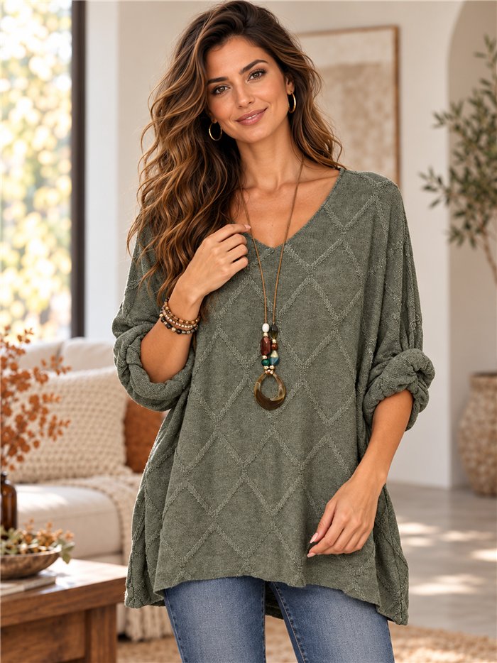 Jersey amplia con relieve geométrico y collar