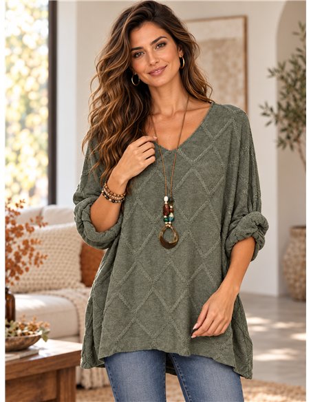 Jersey amplia con relieve geométrico y collar
