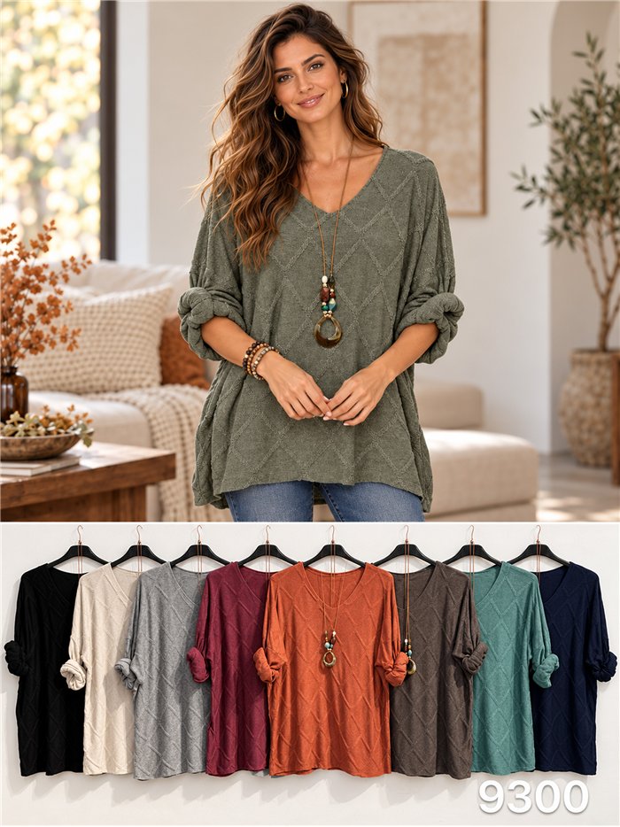Jersey amplia con relieve geométrico y collar