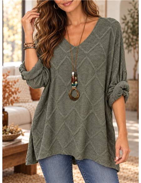 Jersey amplia con relieve geométrico y collar