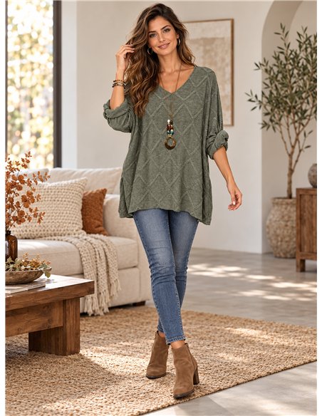 Jersey amplia con relieve geométrico y collar