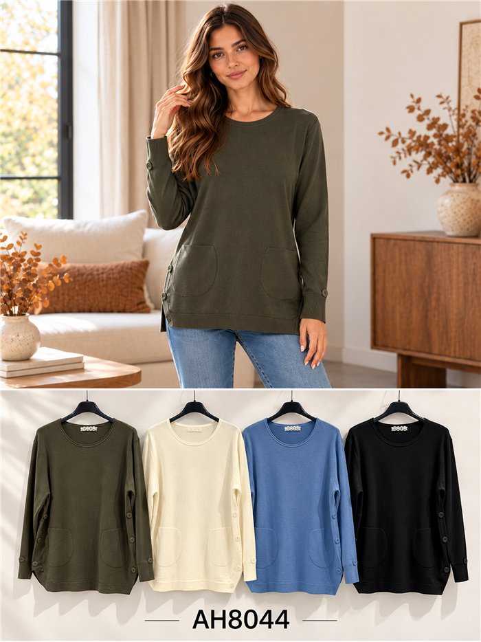 Pull à poches et boutons latéraux