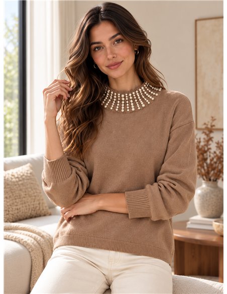 Pullover mit Perlenkragen