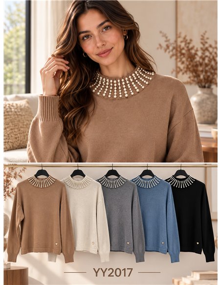Pullover mit Perlenkragen