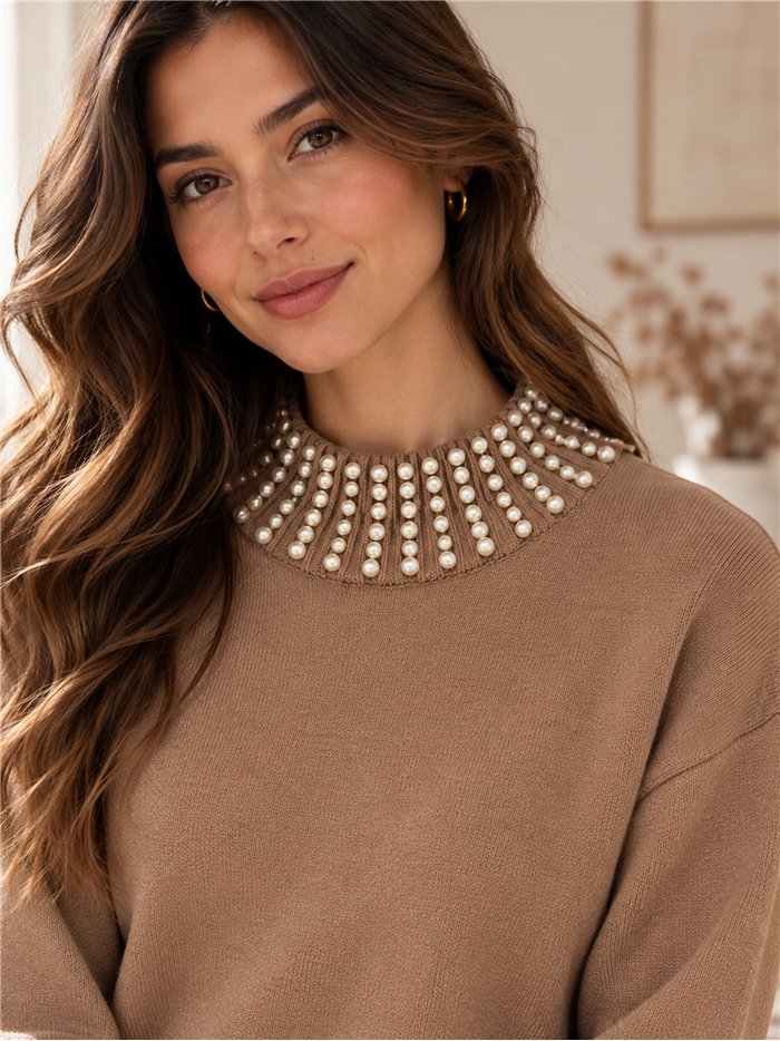 Pullover mit Perlenkragen