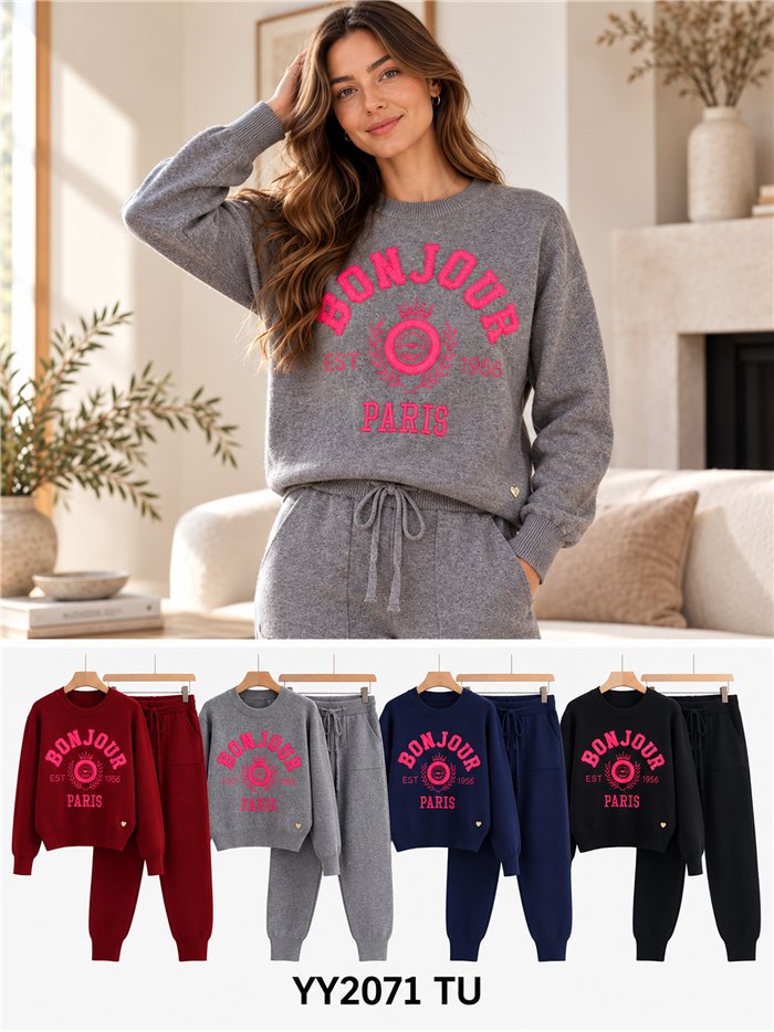 Bonjour Paris knit sweater and jogger trousers set