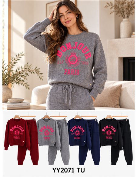 Bonjour Paris knit sweater and jogger trousers set