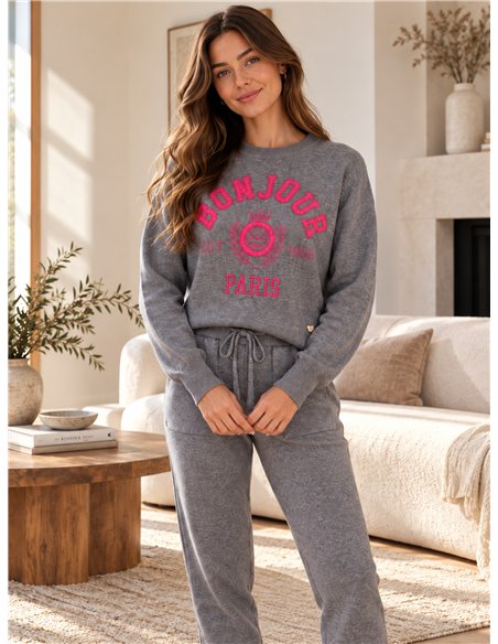 Bonjour Paris knit sweater and jogger trousers set