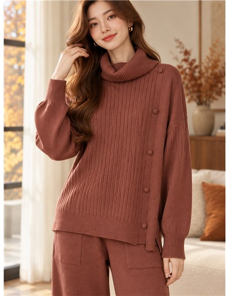 Set aus geripptem Rollkragenpullover und weit geschnittener Hose