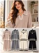 Conjunto jersey de punto canalé cuello polo y pantalón wide leg