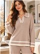 Conjunto jersey de punto canalé cuello polo y pantalón wide leg