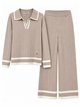 Conjunto jersey de punto canalé cuello polo y pantalón wide leg