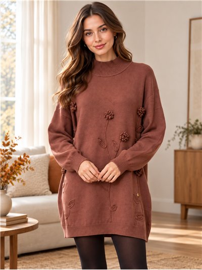 Jersey largo con flores en relieve