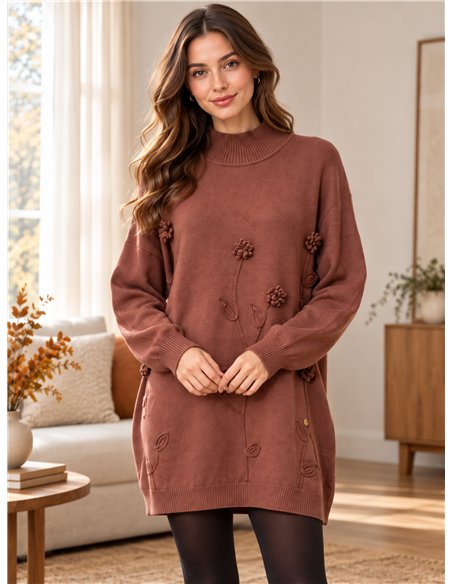 Jersey largo con flores en relieve
