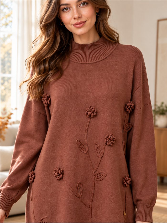 Jersey largo con flores en relieve