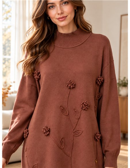 Jersey largo con flores en relieve