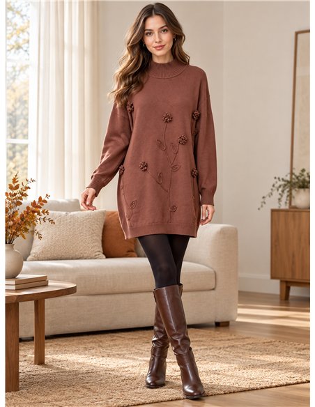 Jersey largo con flores en relieve