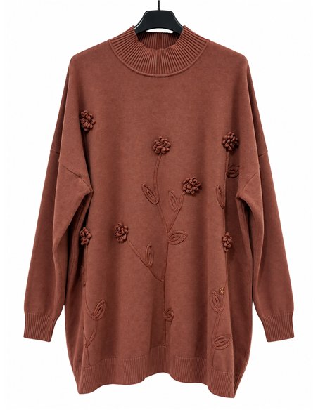 Jersey largo con flores en relieve