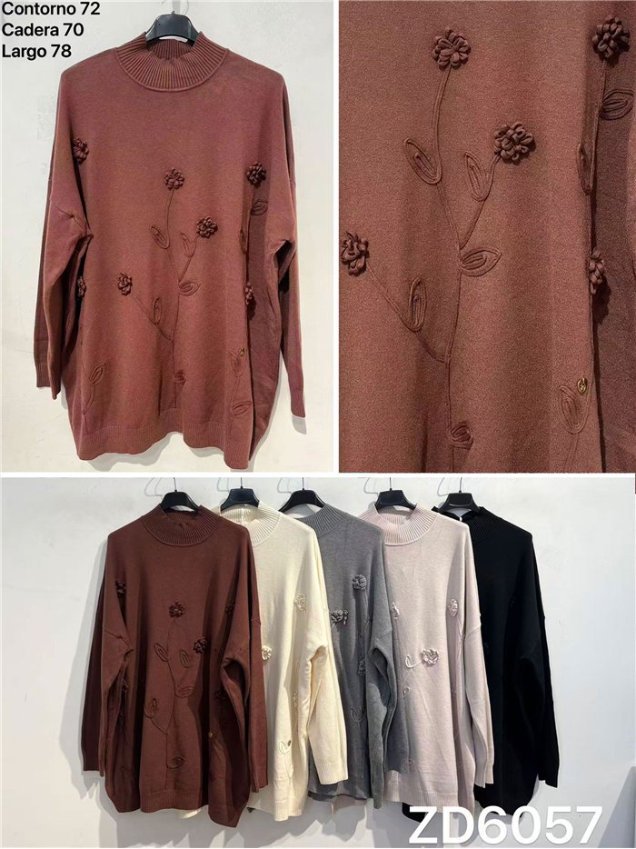 Jersey largo con flores en relieve