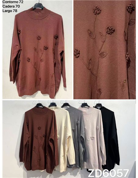Jersey largo con flores en relieve