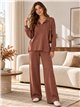 Conjunto jersey cuello polo y pantalón wide leg