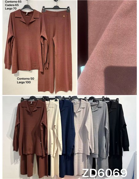 Conjunto jersey cuello polo y pantalón wide leg