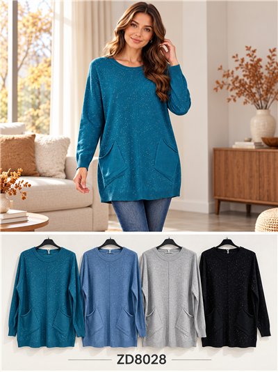 Pull en maille fine avec sequins et poches 2