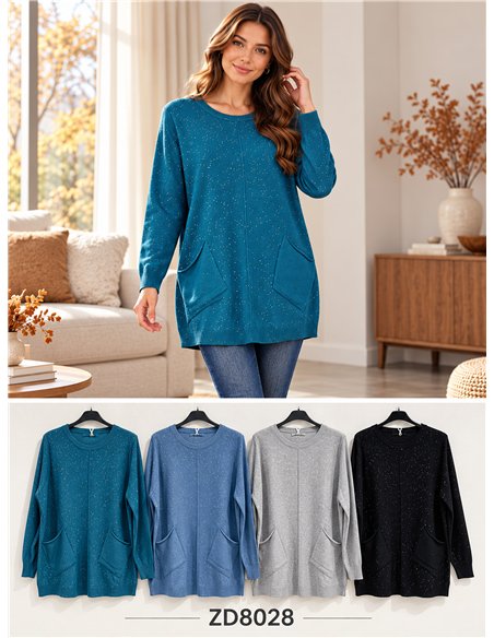 Pull en maille fine avec sequins et poches