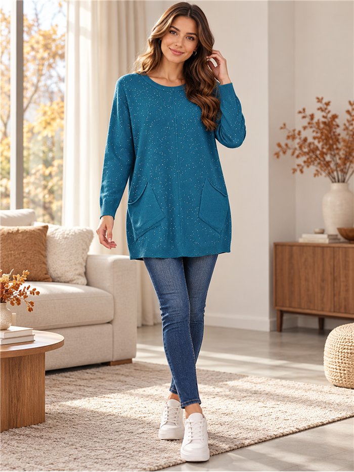 Pull en maille fine avec sequins et poches