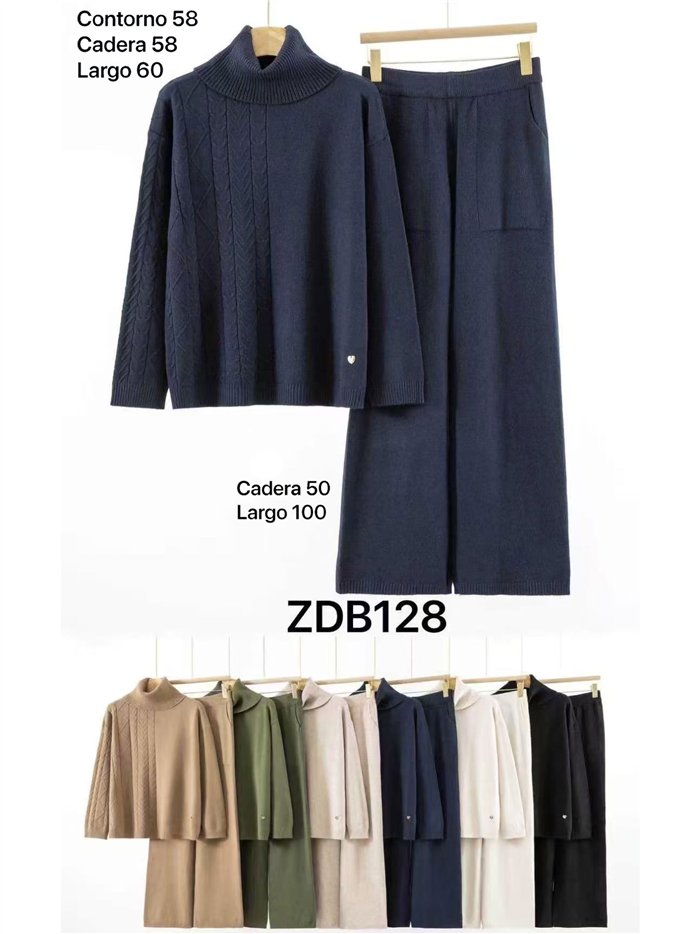ensemble pull à col roulé en maille torsadée et pantalon large