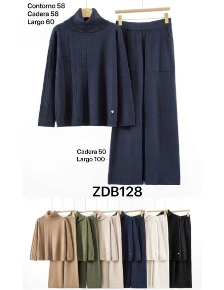 ensemble pull à col roulé en maille torsadée et pantalon large