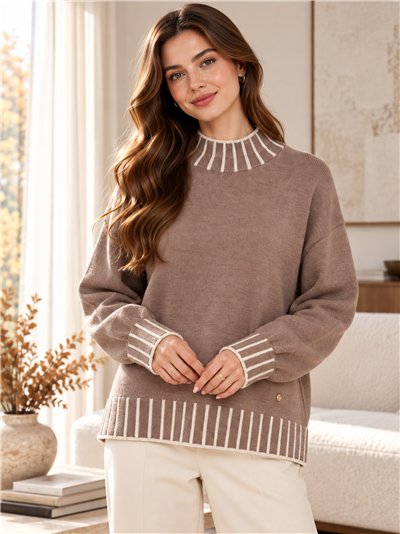 Kontrastfarbener Rollkragenpullover